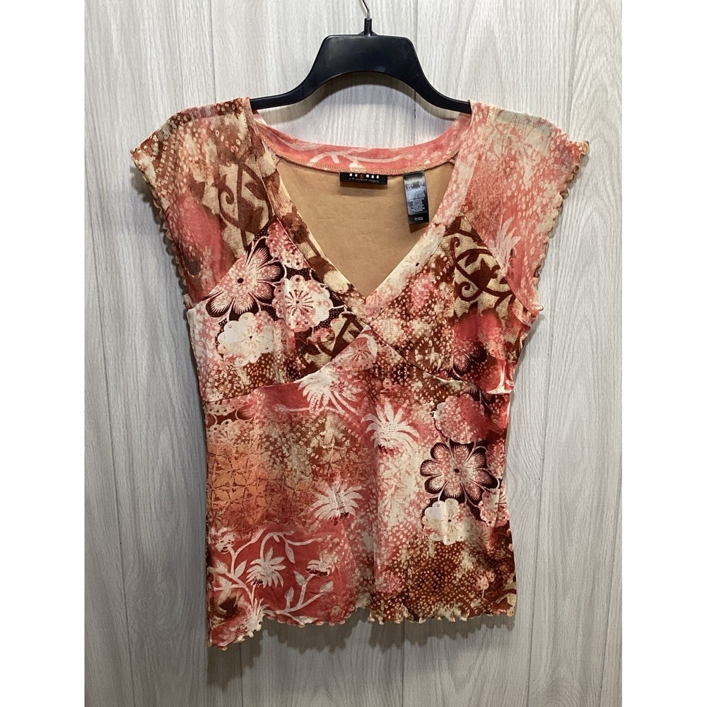 AXCESS Women's (Size XL) Short Sleeve V-Neck Lined Floral Shirt (3E)